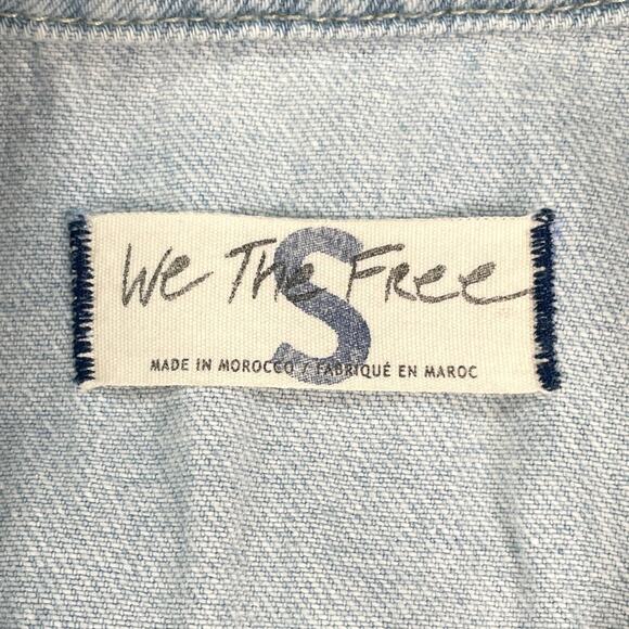 Free People We The Free Boho Light Denim Coverall Jumpsuit Defined Waist Women S - Picture 7 of 16